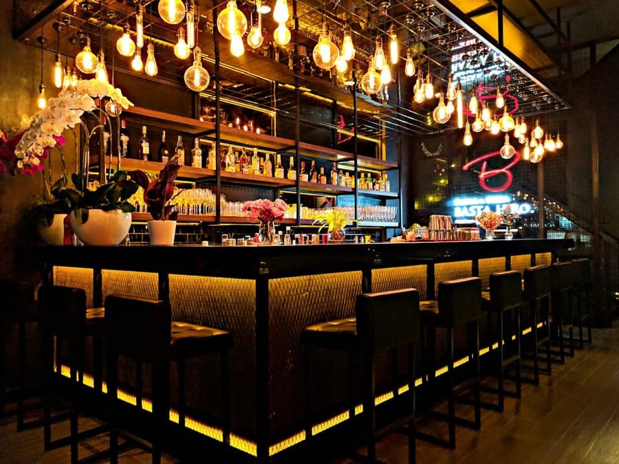 A bar counter in evening light